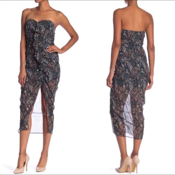 Veronica Beard Payton Silk Strapless Floral/ Paisley Print Dress, - Picture 1 of 5